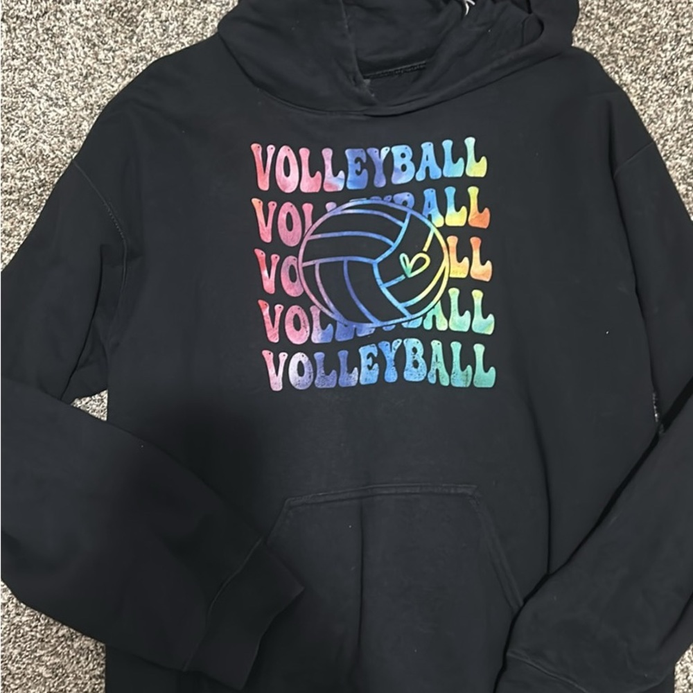 Black Volleyball Hoodie with Rainbow Print